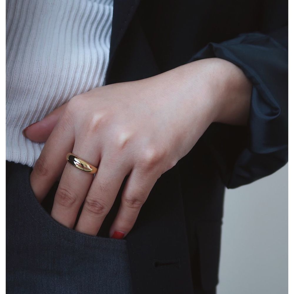 18K Thick Gold Plated Minimalistic Narrow Dome Ring - Picture 9 of 14